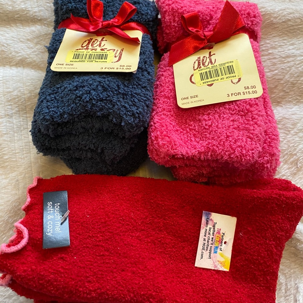Cozy Red, Pink, and Gray Socks